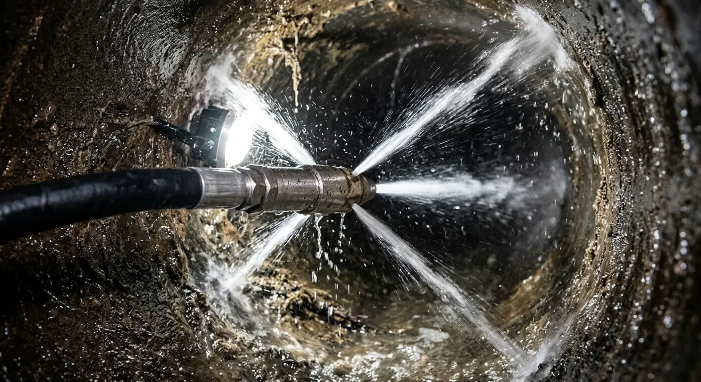 High-pressure hydro jetting nozzle cleaning sewer pipe for Storm Drain Cleaning in New Hanover